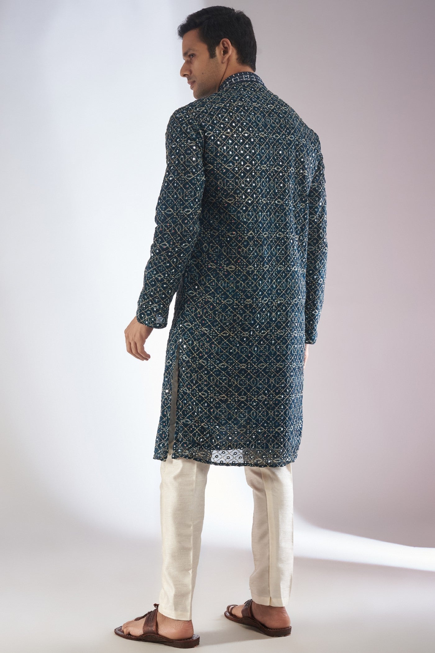 Blue Silk Embroidered Kurta Set