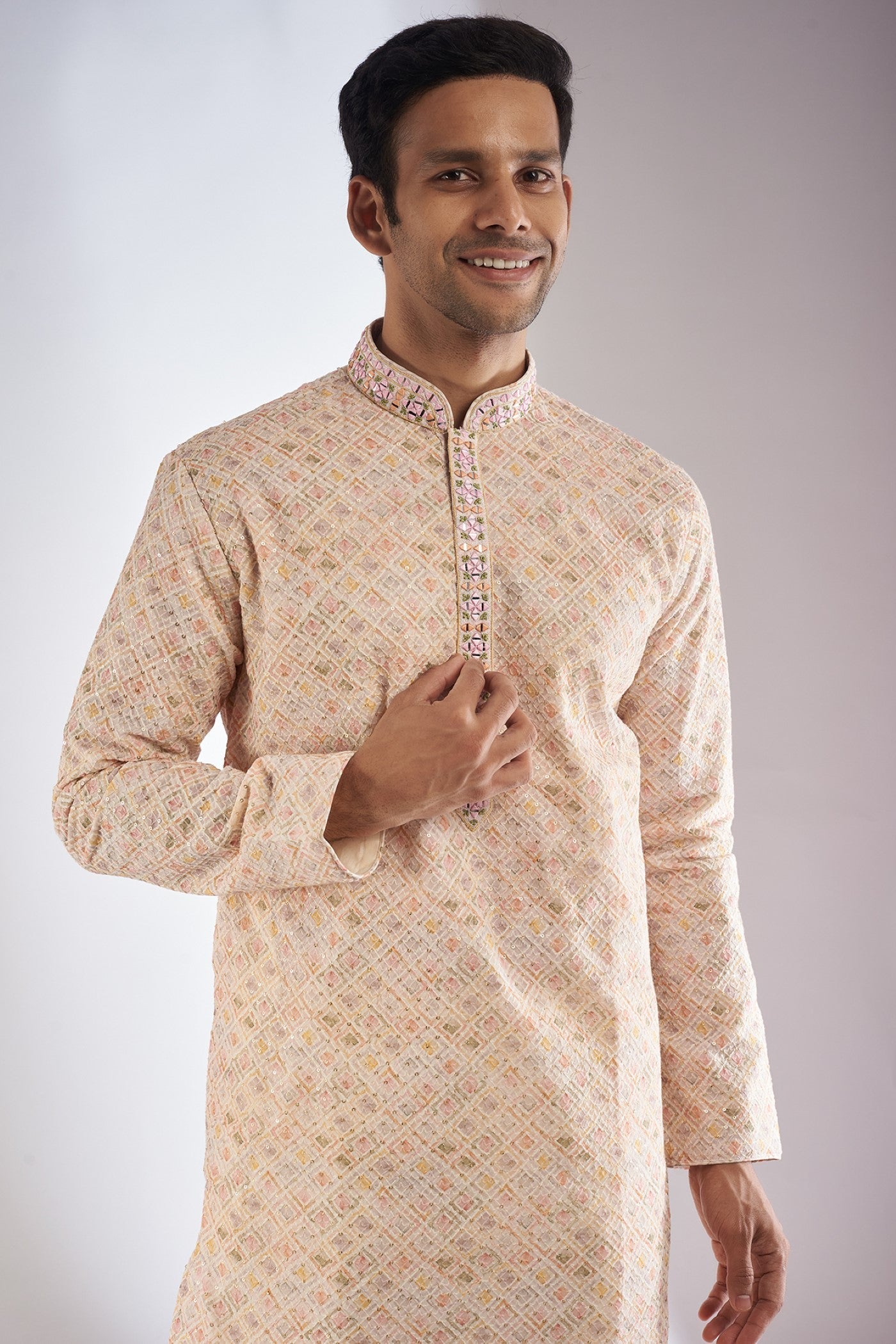 Peach Lucknowi Embroidered Kurta Set