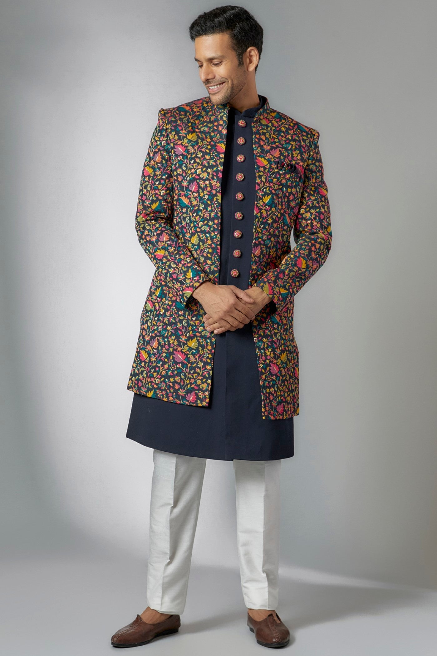 Blue Georgette Embroidered Indowestern Set