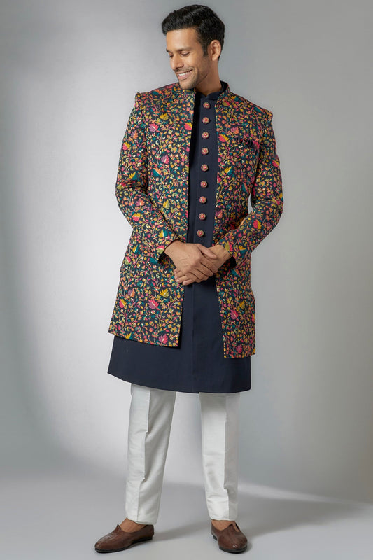 Blue Georgette Embroidered Indowestern Set