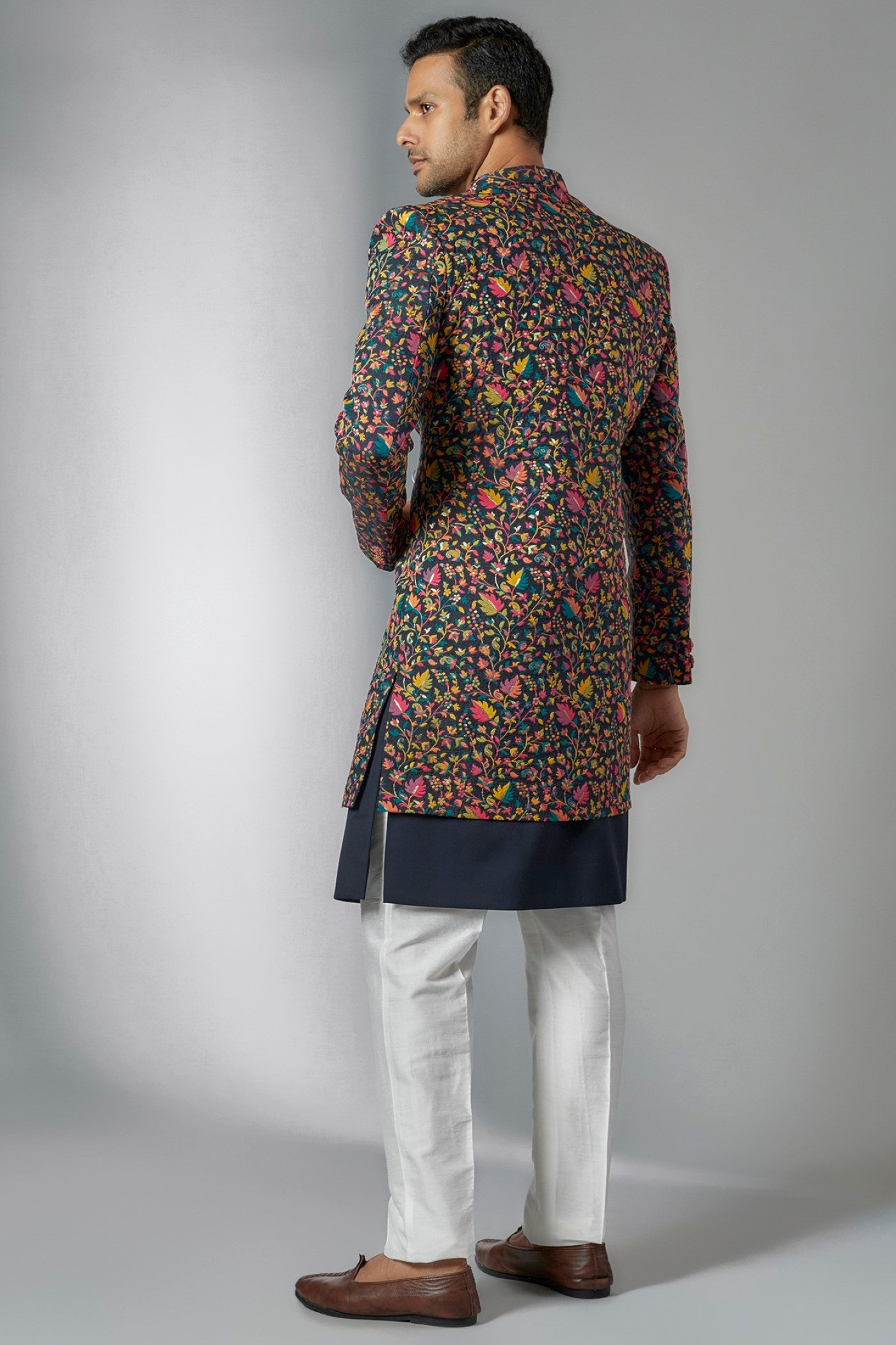 Blue Georgette Embroidered Indowestern Set