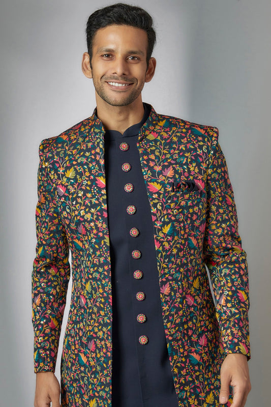 Blue Georgette Embroidered Indowestern Set