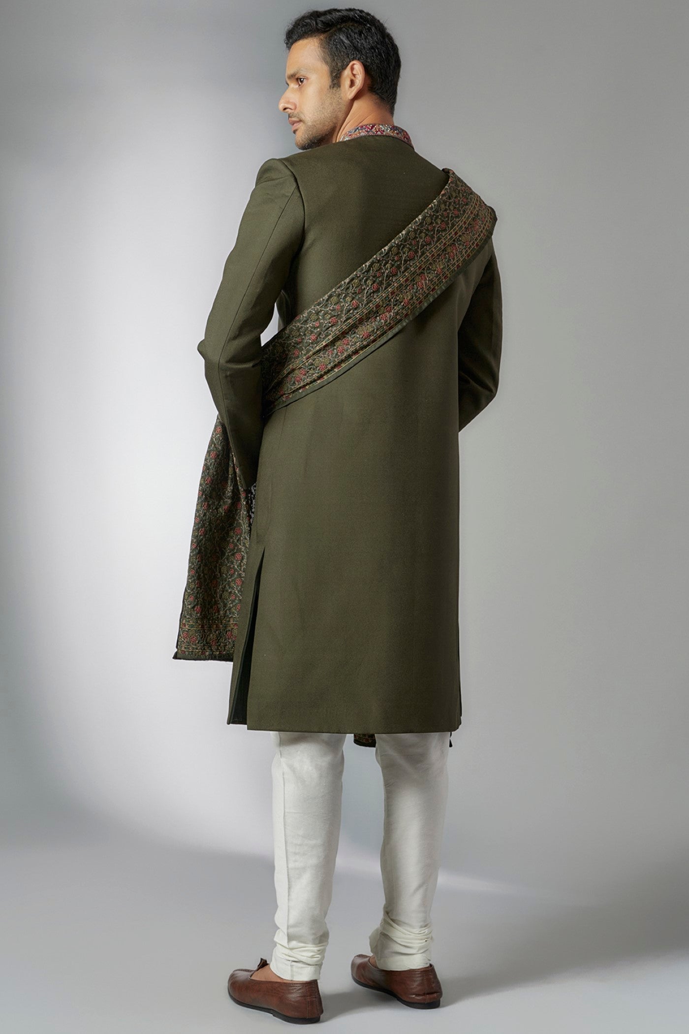 Green Suiting Sherwani Set