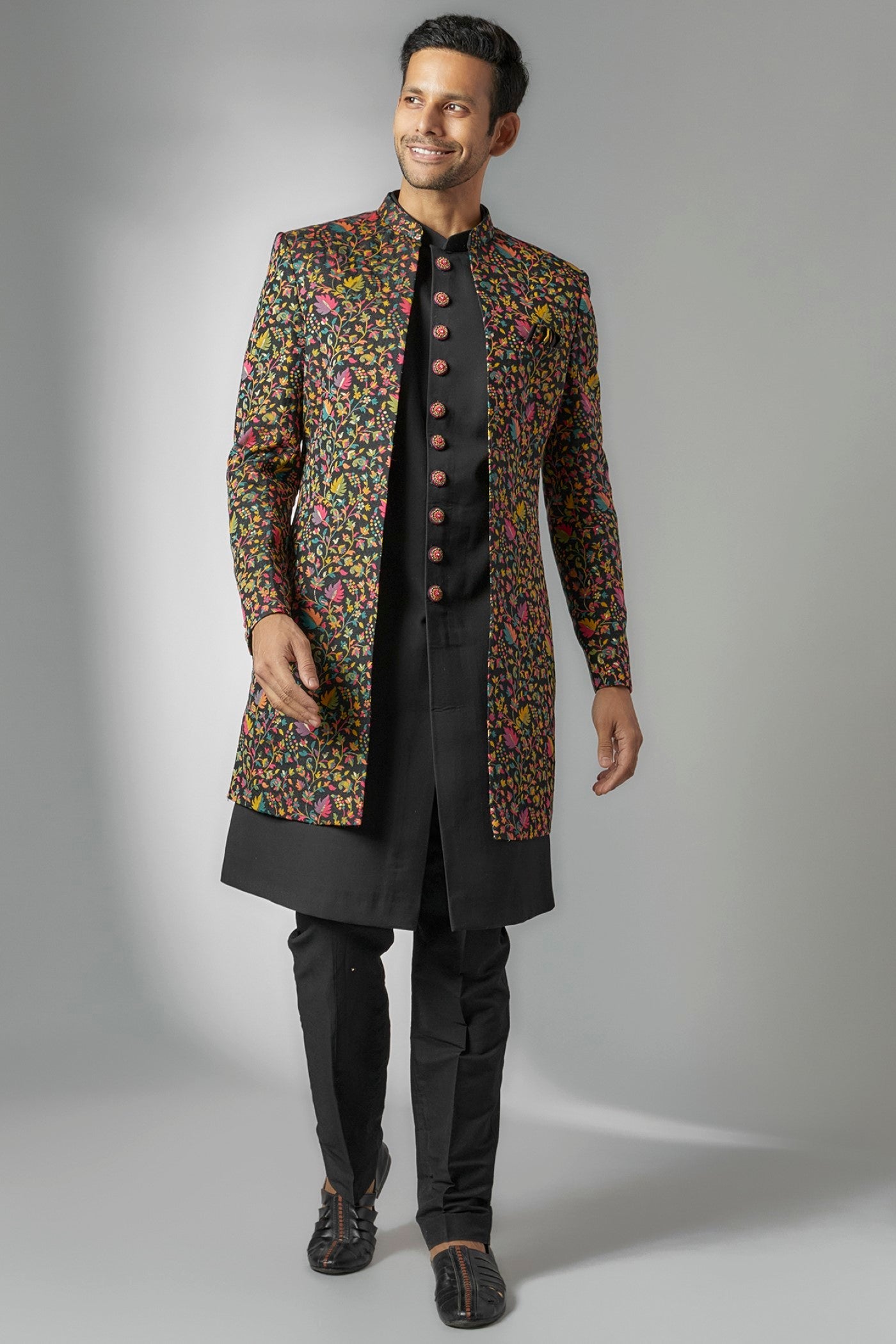 Black Georgette Embroidered Indowestern Set