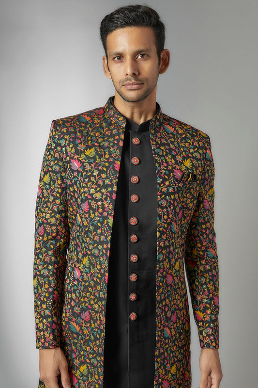 Black Georgette Embroidered Indowestern Set