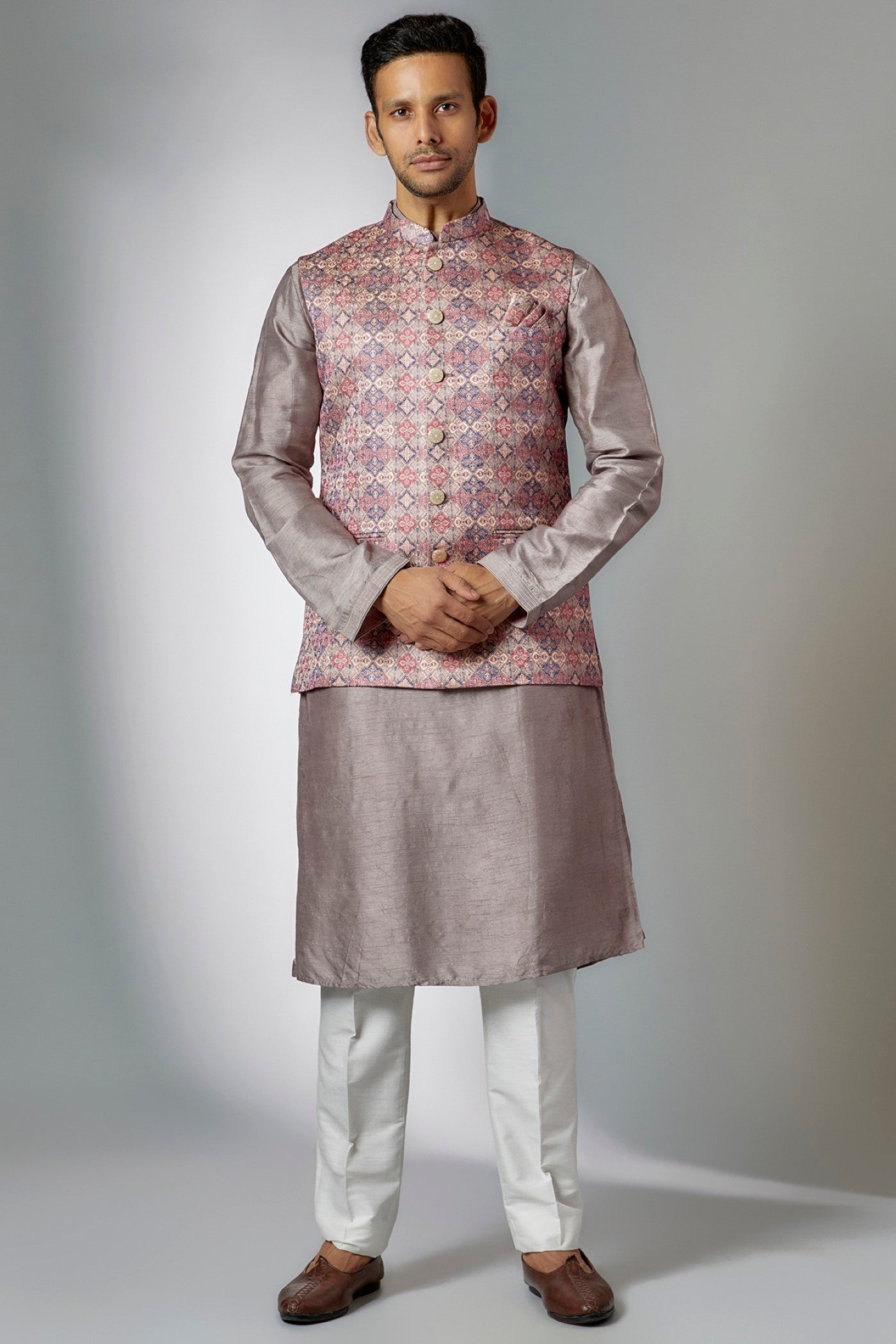 Multi-Colored Silk Embroidered Bundi Set