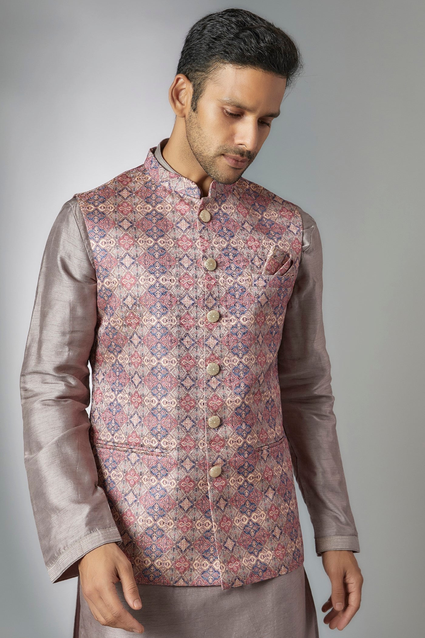 Multi-Colored Silk Embroidered Bundi Set