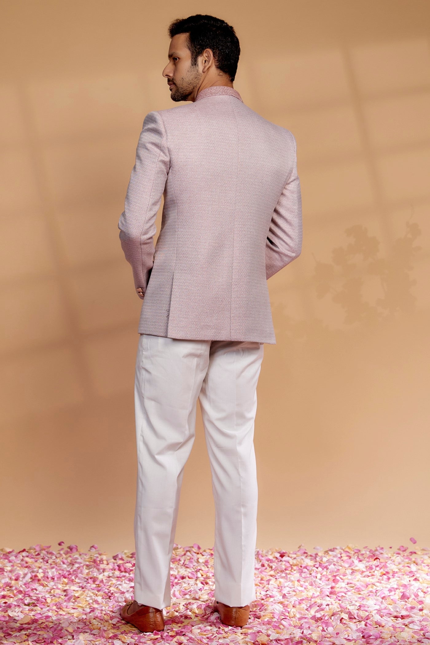 Powder Pink Raw Silk Bandhgala Set