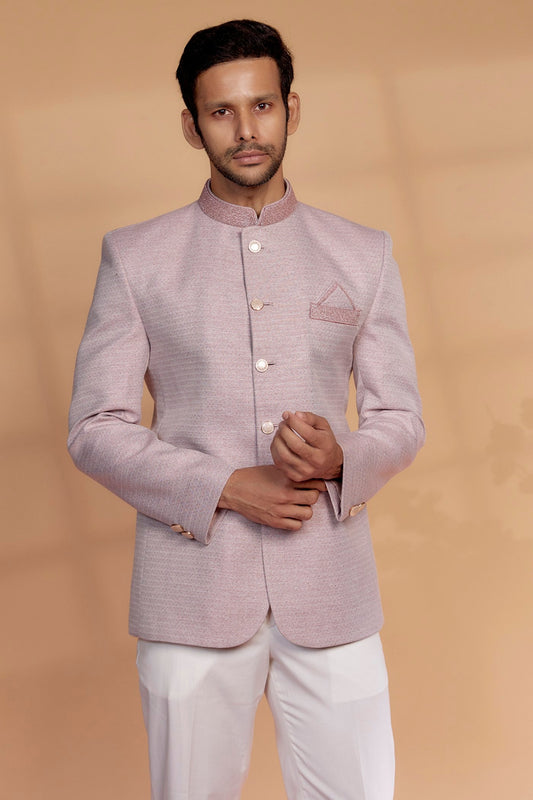 Powder Pink Raw Silk Bandhgala Set