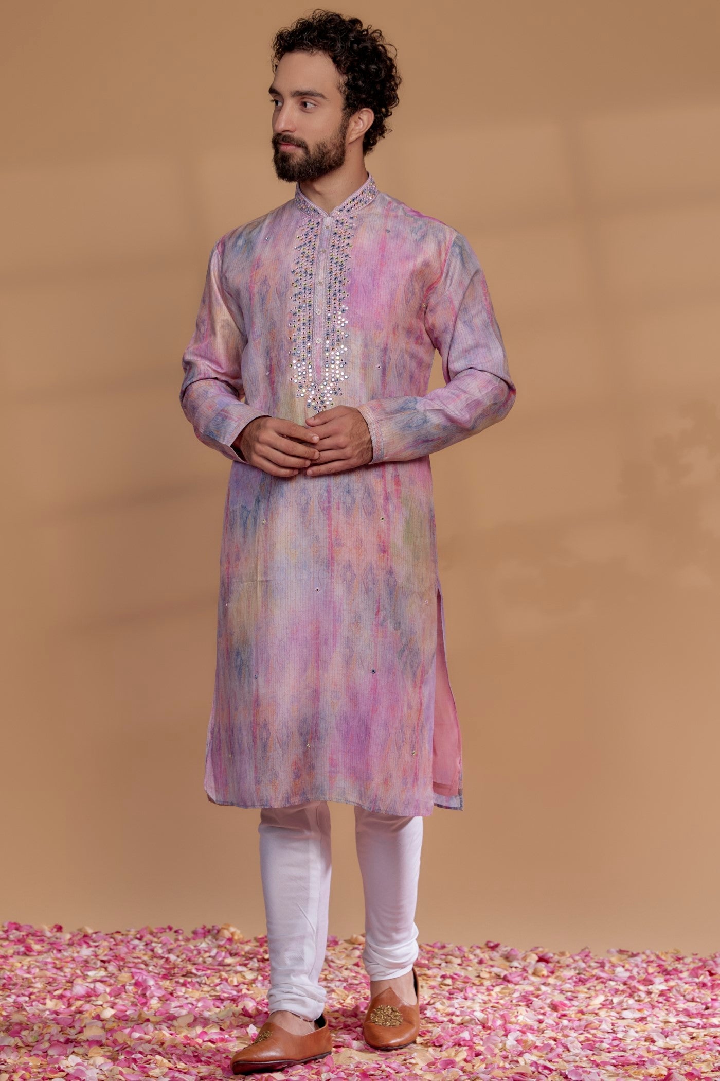 Multi-Colored Silk Printed Kurta Set