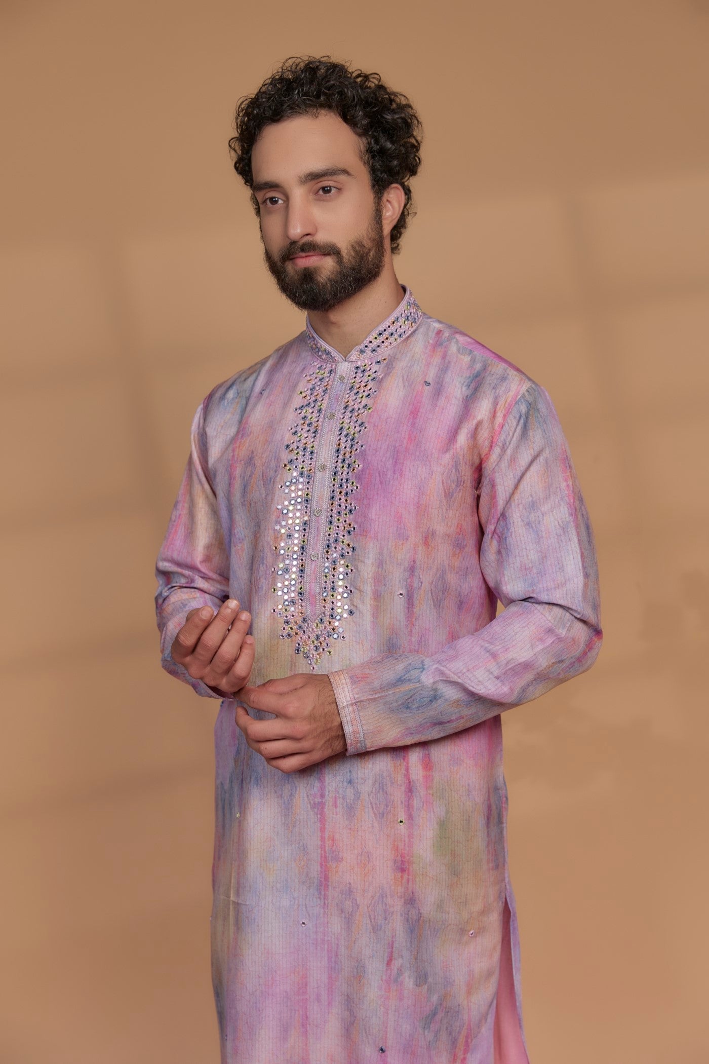 Multi-Colored Silk Printed Kurta Set