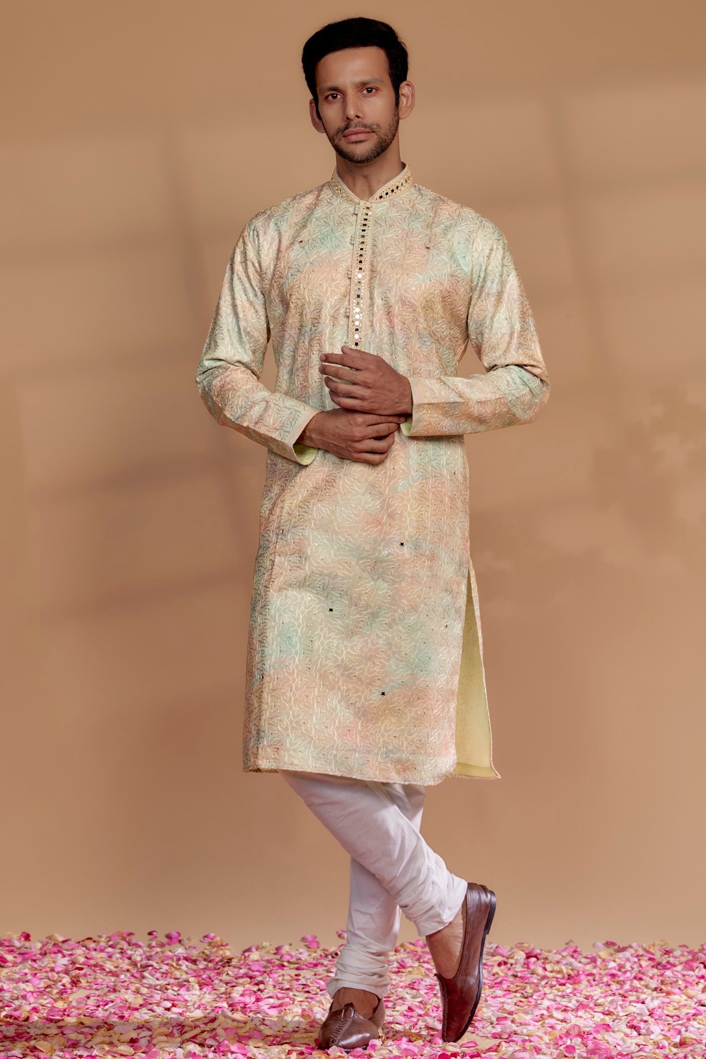 Multi-Colored Silk Kurta Set