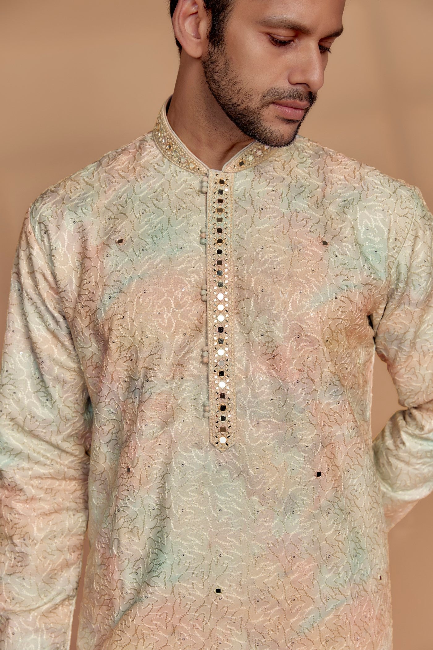 Multi-Colored Silk Kurta Set