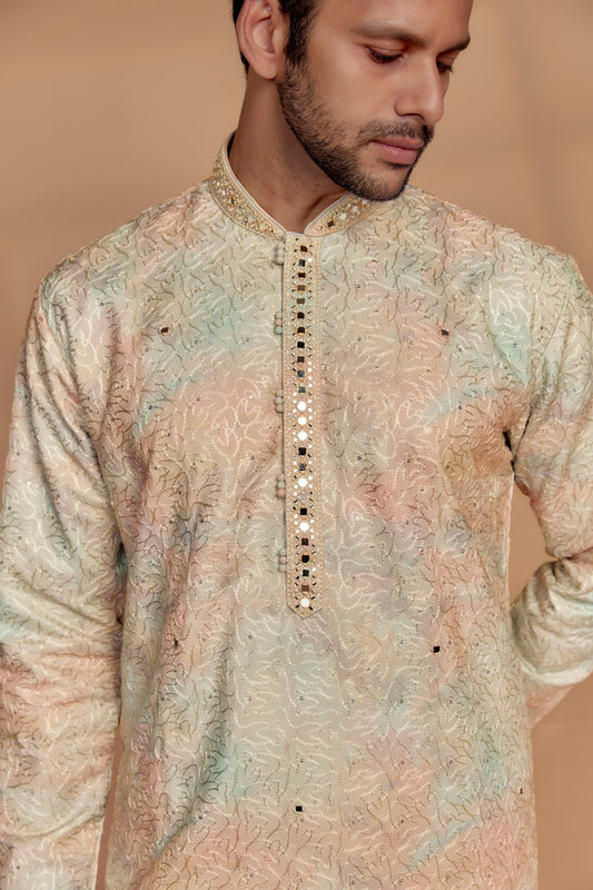Multi-Colored Silk Kurta Set