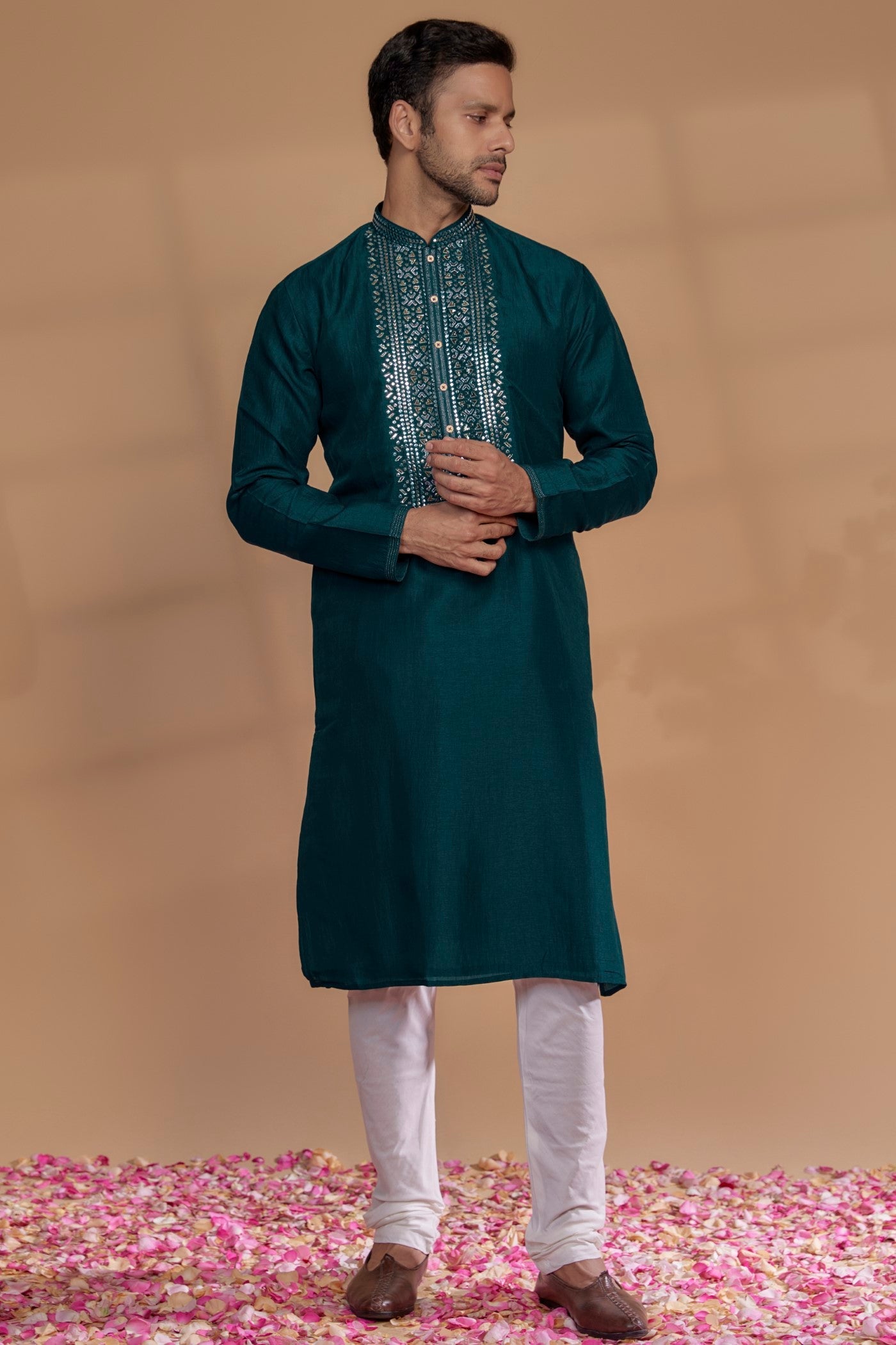 Persian Blue Silk Mirror Embroidered Kurta