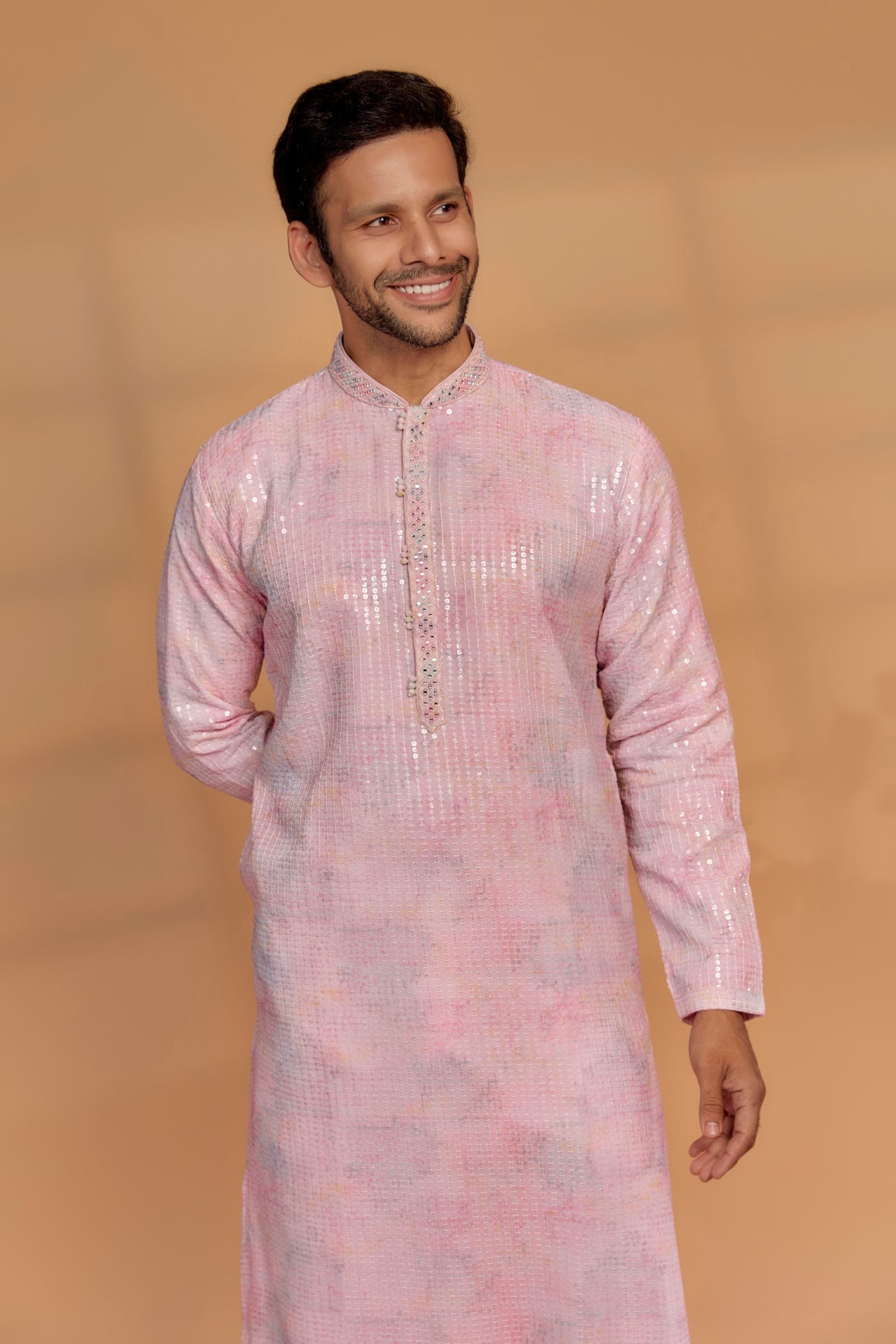 Light Pink Georgette Printed Kurta Set