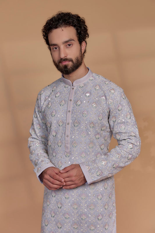 Soft Lilac Banarasi Georgette Kurta Set