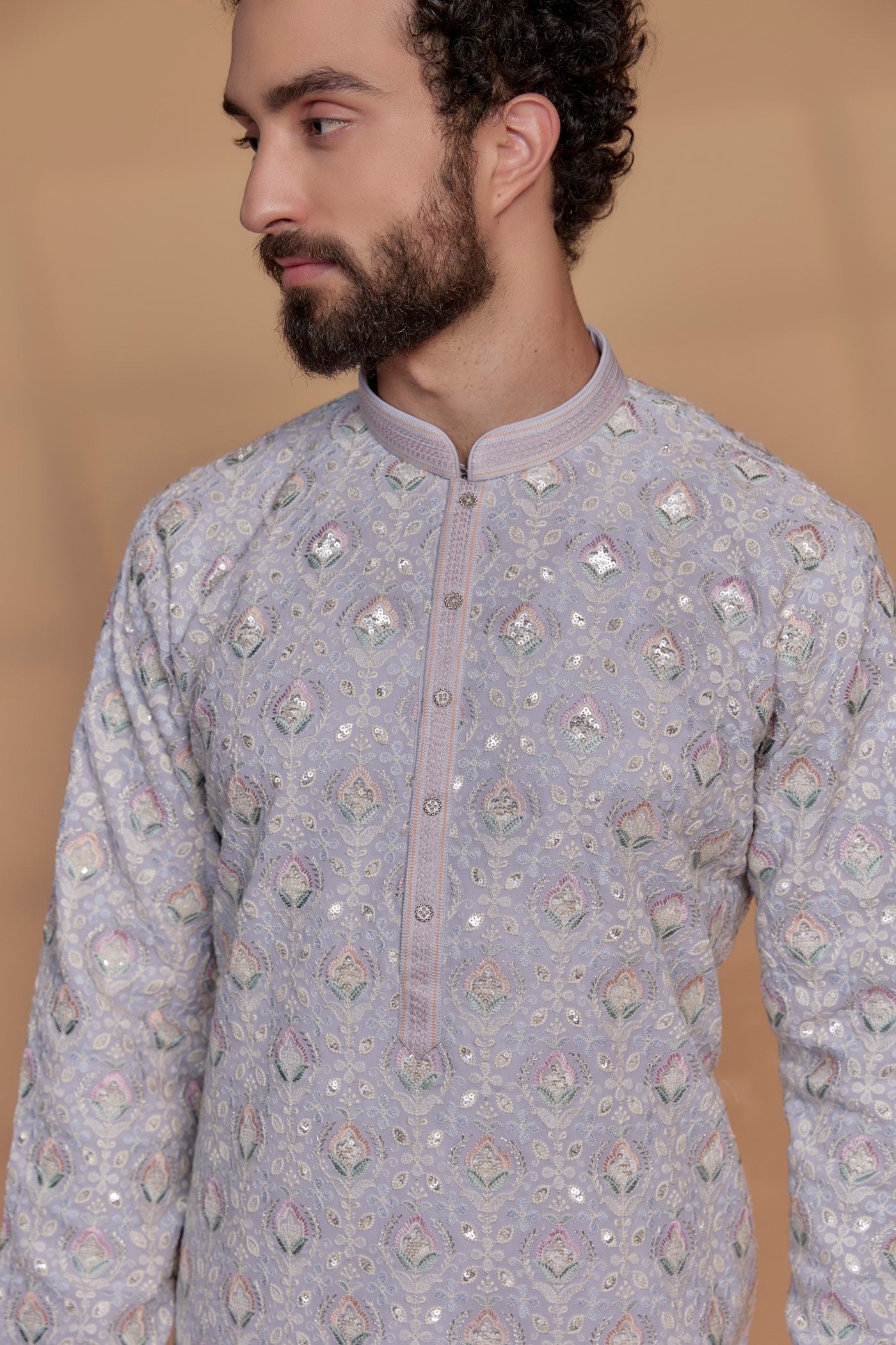 Soft Lilac Banarasi Georgette Kurta Set