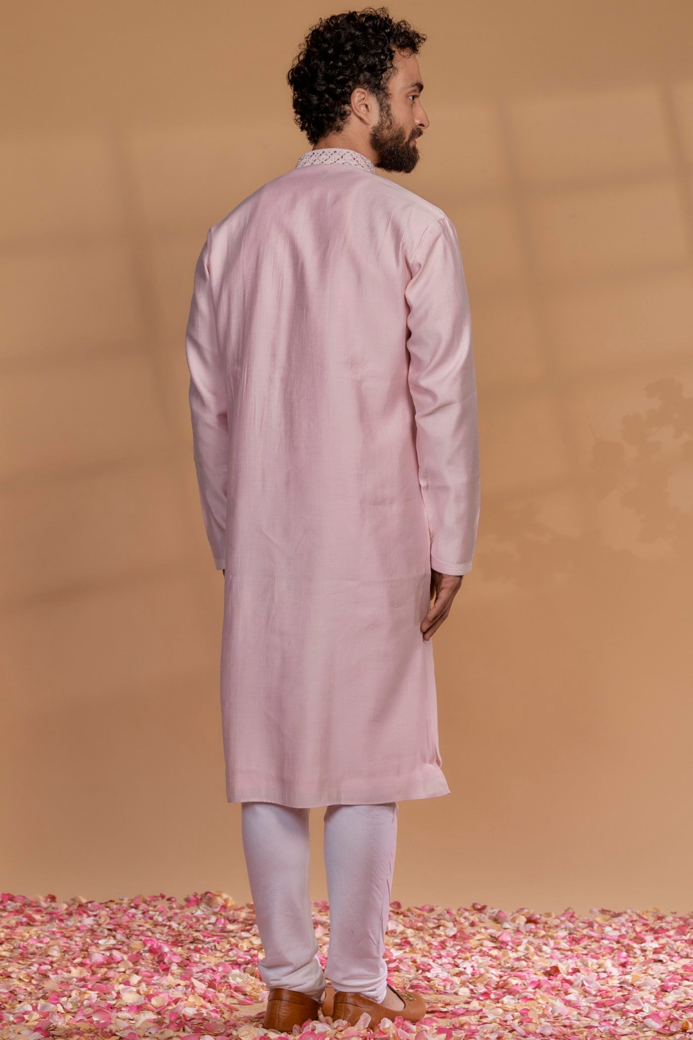 Carnation Pink Silk Mirror Embroidered Kurta Set