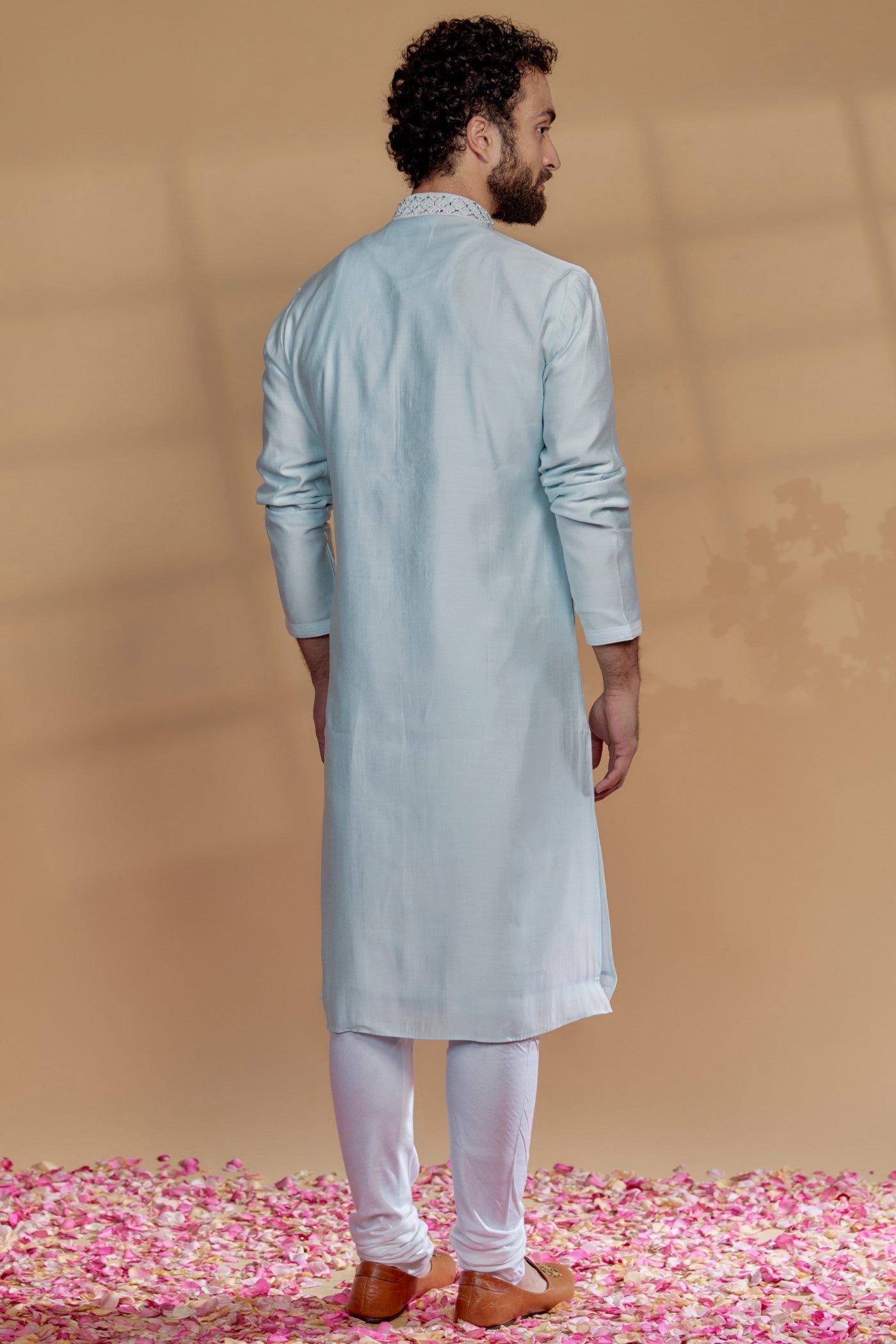 Powder Blue Silk Mirror Embroidered Kurta Set
