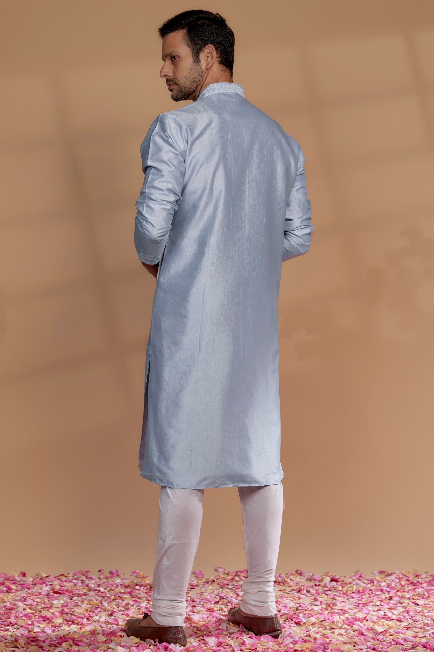 Celestial Blue Banarasi Silk Thread Embroidered Kurta Set