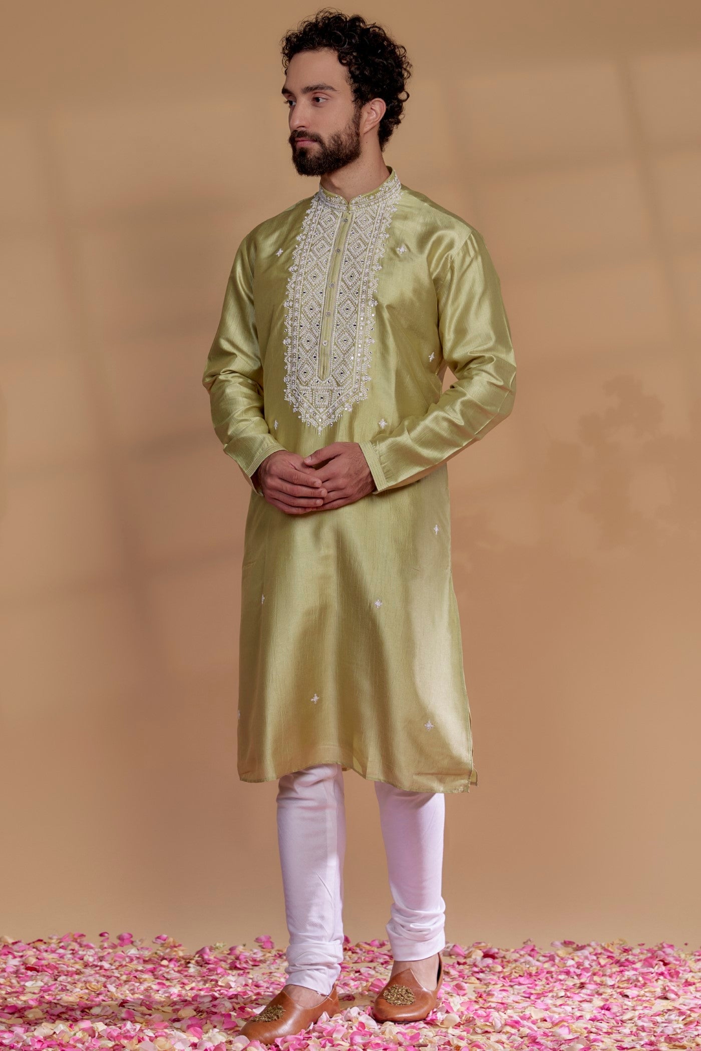 Rich Golden Banarasi Silk Thread Embroidered Kurta Set