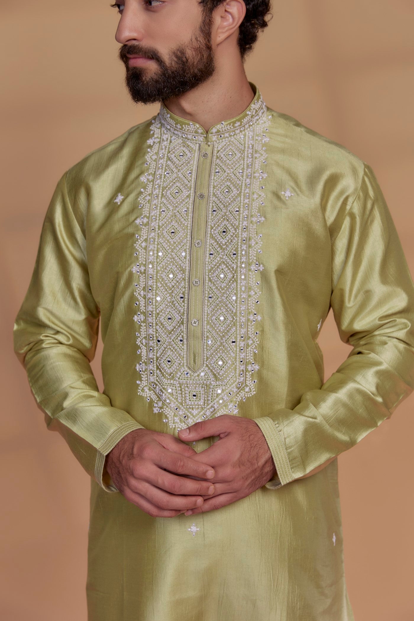 Rich Golden Banarasi Silk Thread Embroidered Kurta Set