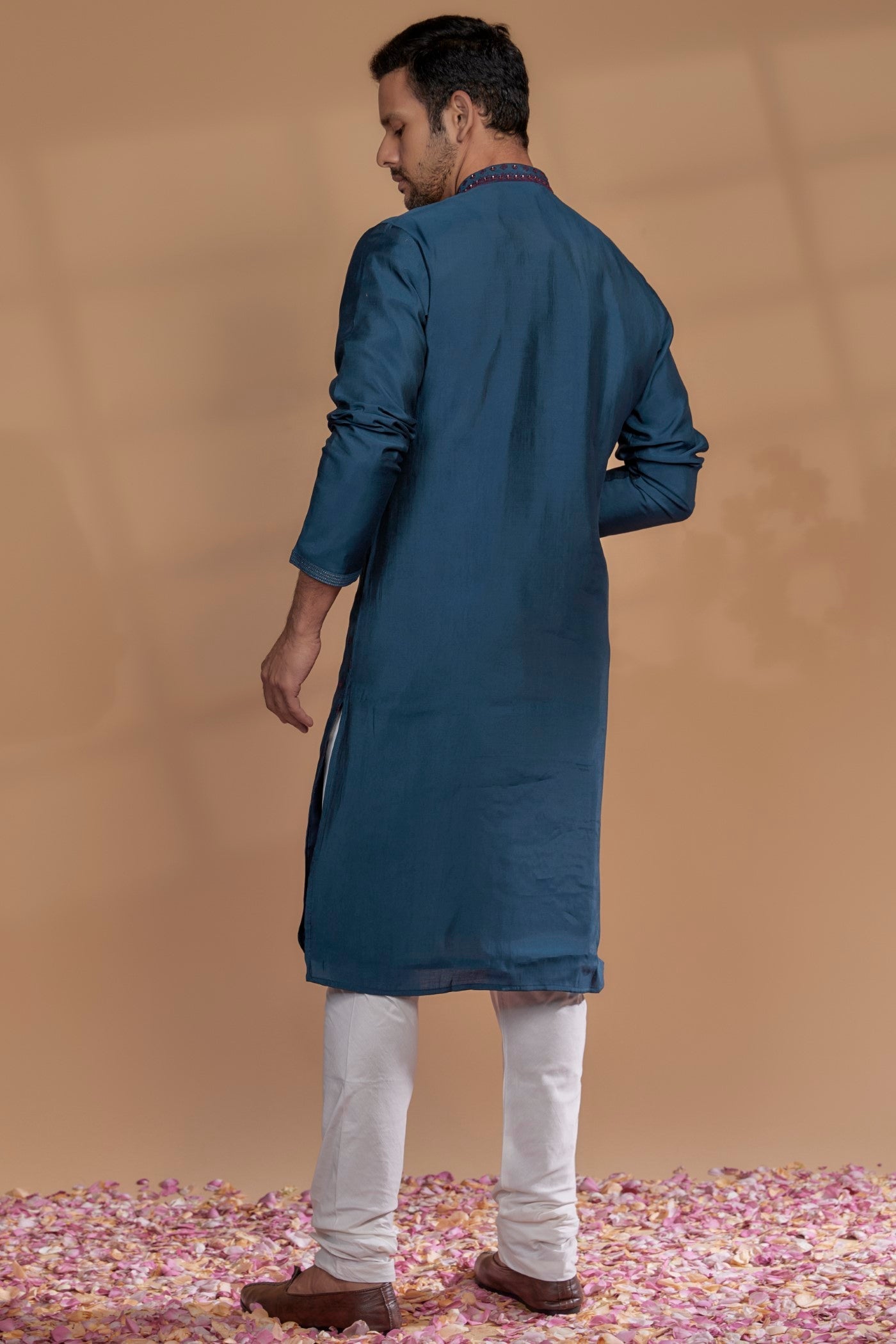 Peacock Blue Silk Thread Embroidered Kurta Set