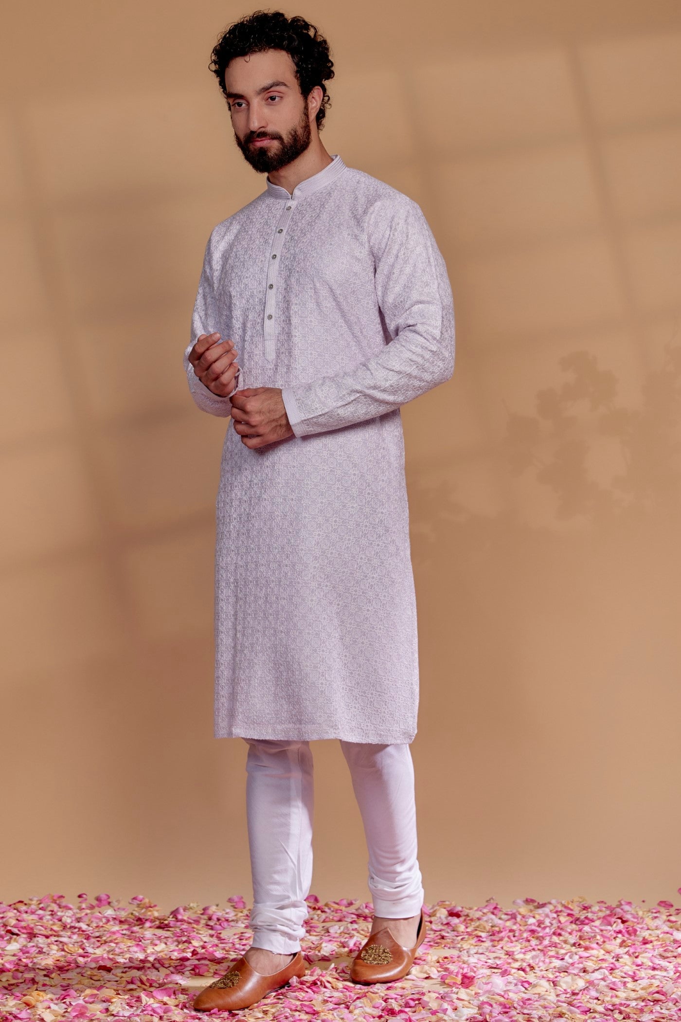 Porcelain White Lucknowi Georgette Kurta Set