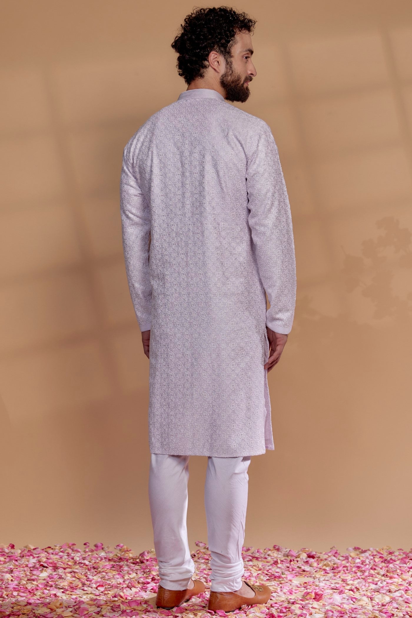 Porcelain White Lucknowi Georgette Kurta Set