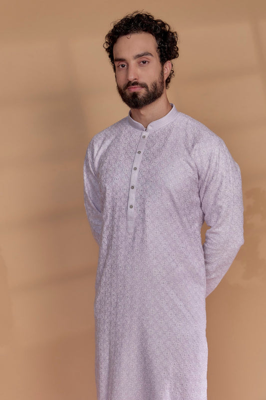 Porcelain White Lucknowi Georgette Kurta Set