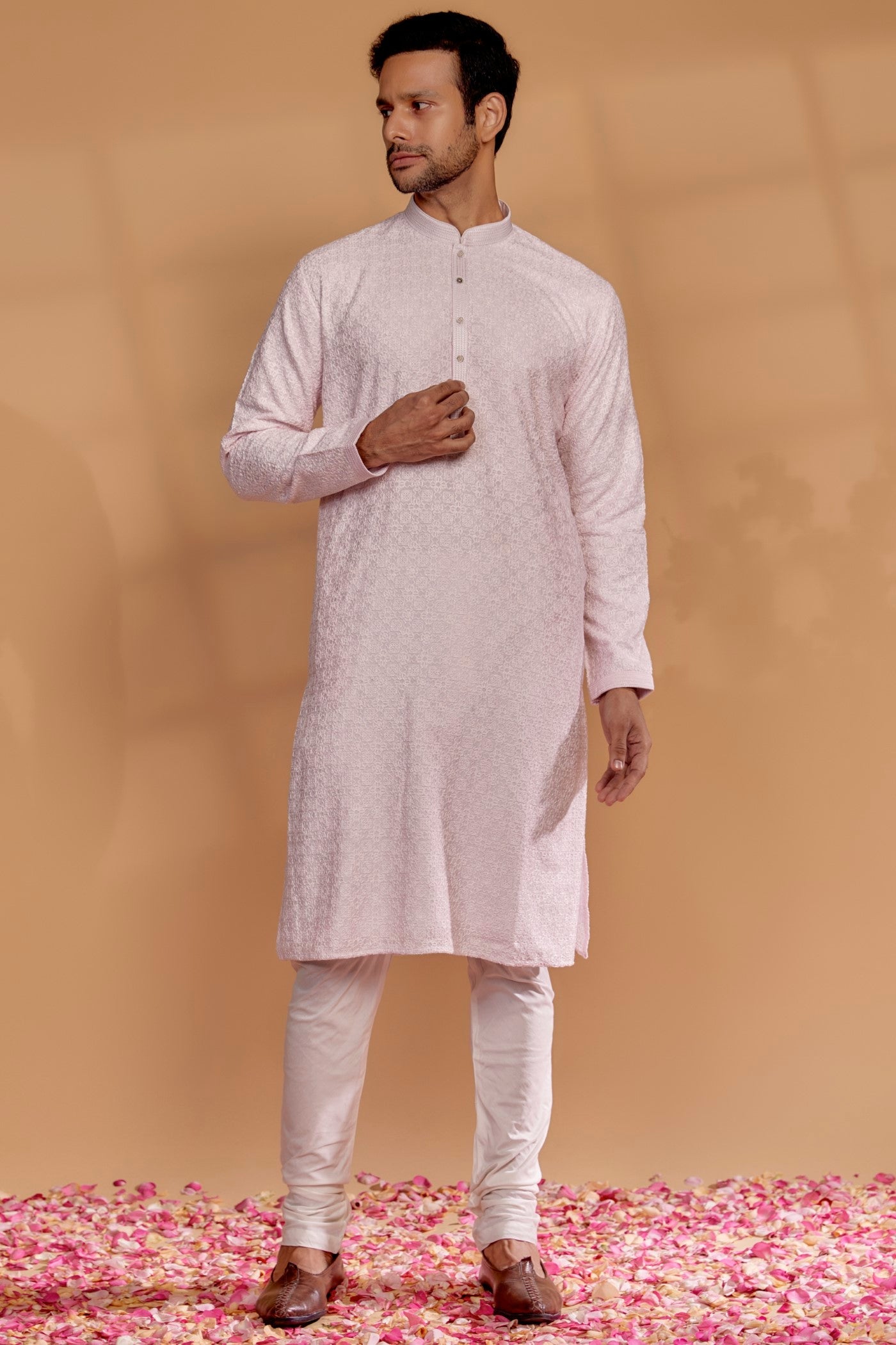 Baby Pink Lucknowi Georgette Kurta Set