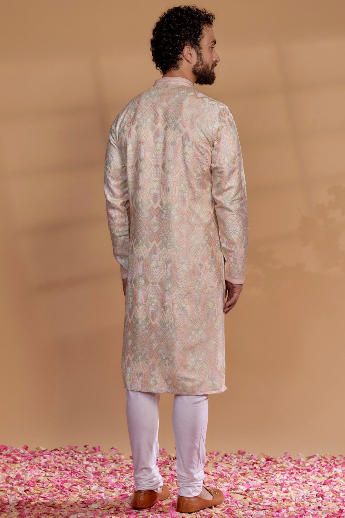 Multi-Colored Banarasi Silk Hand Embroidered Kurta Set