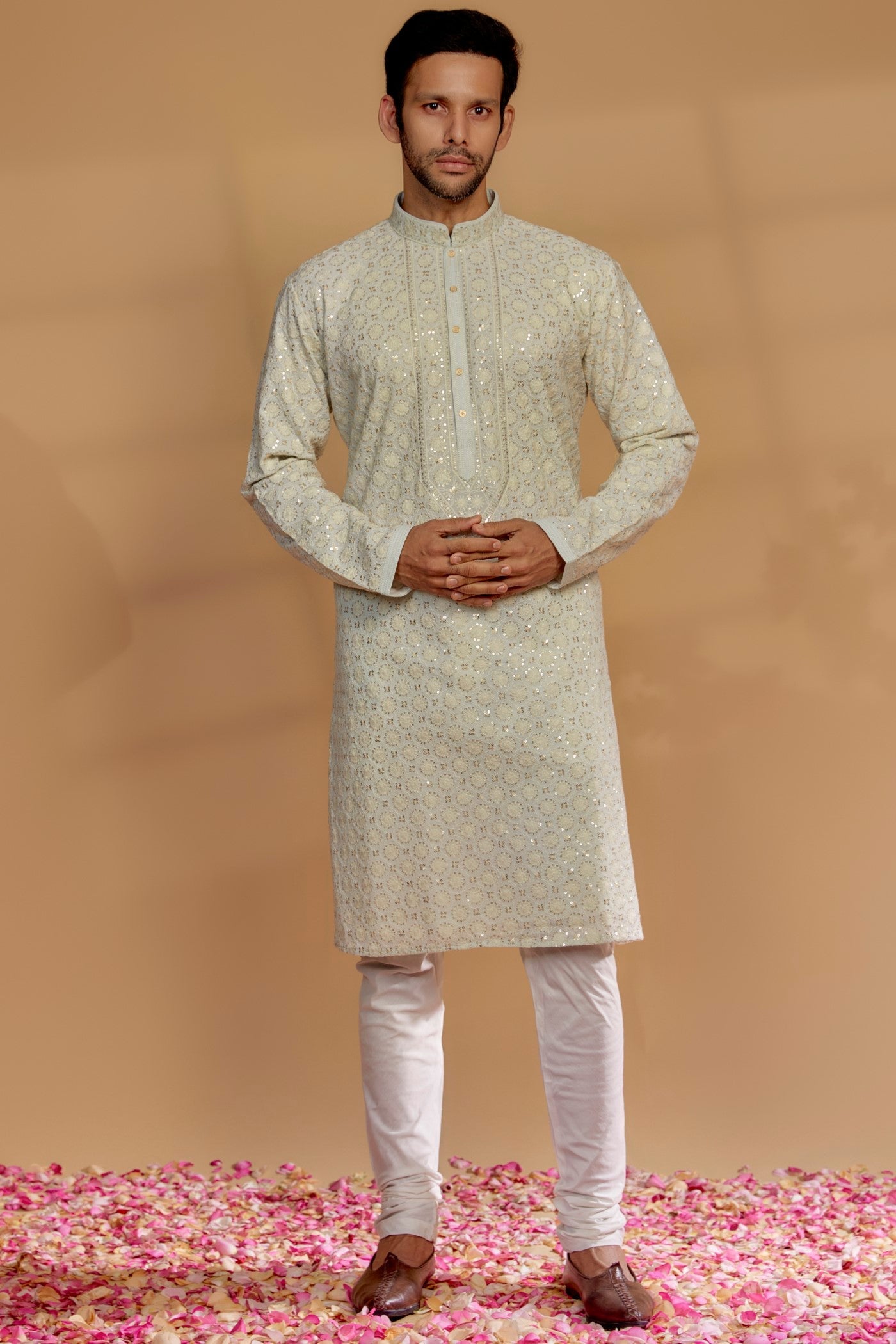Pastel Blue Lucknowi Georgette Kurta Set