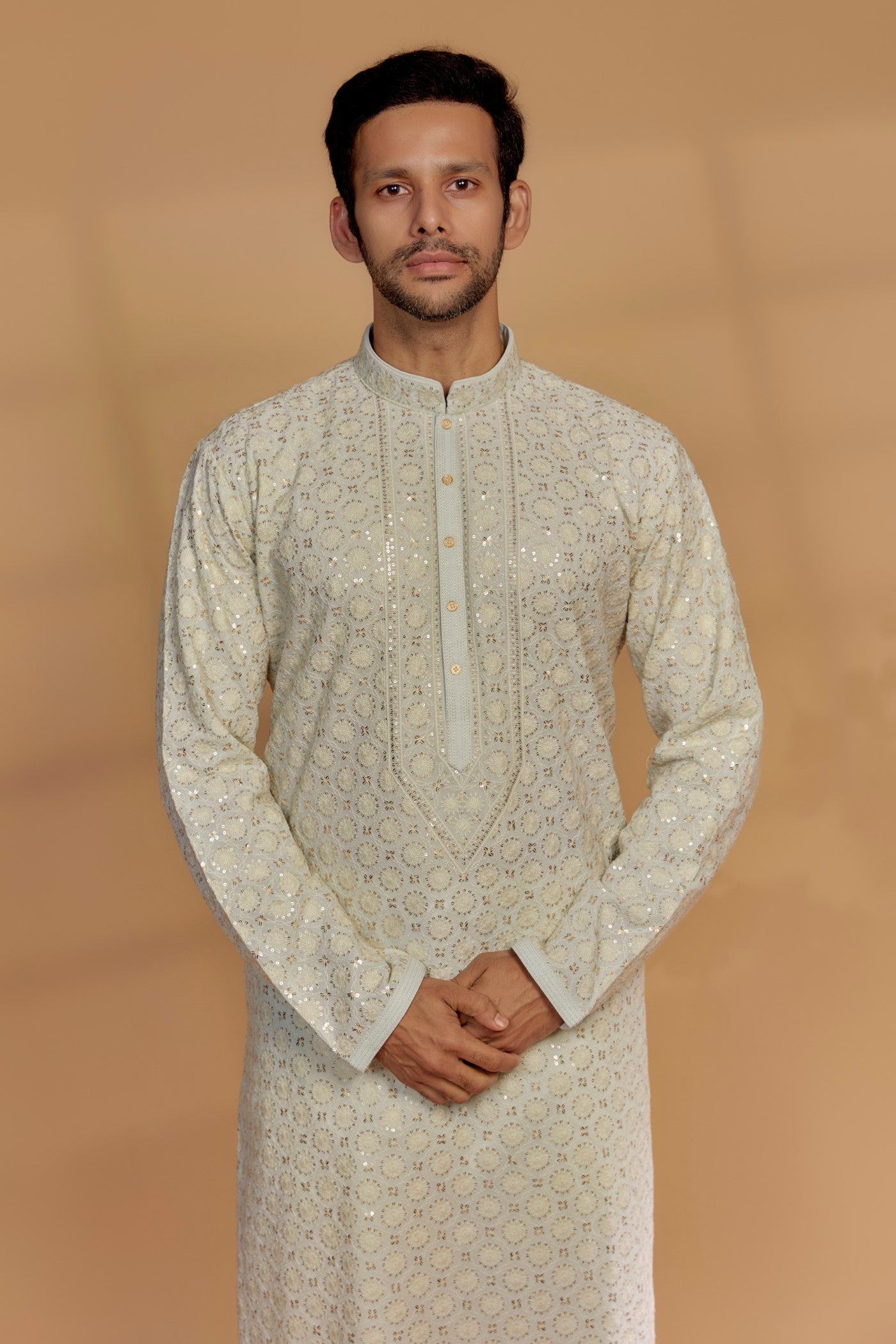 Pastel Blue Lucknowi Georgette Kurta Set