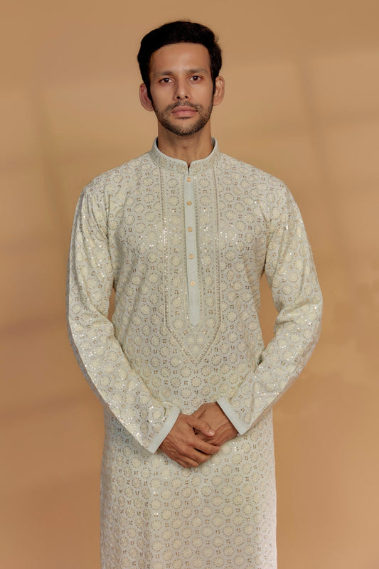 Pastel Blue Lucknowi Georgette Kurta Set