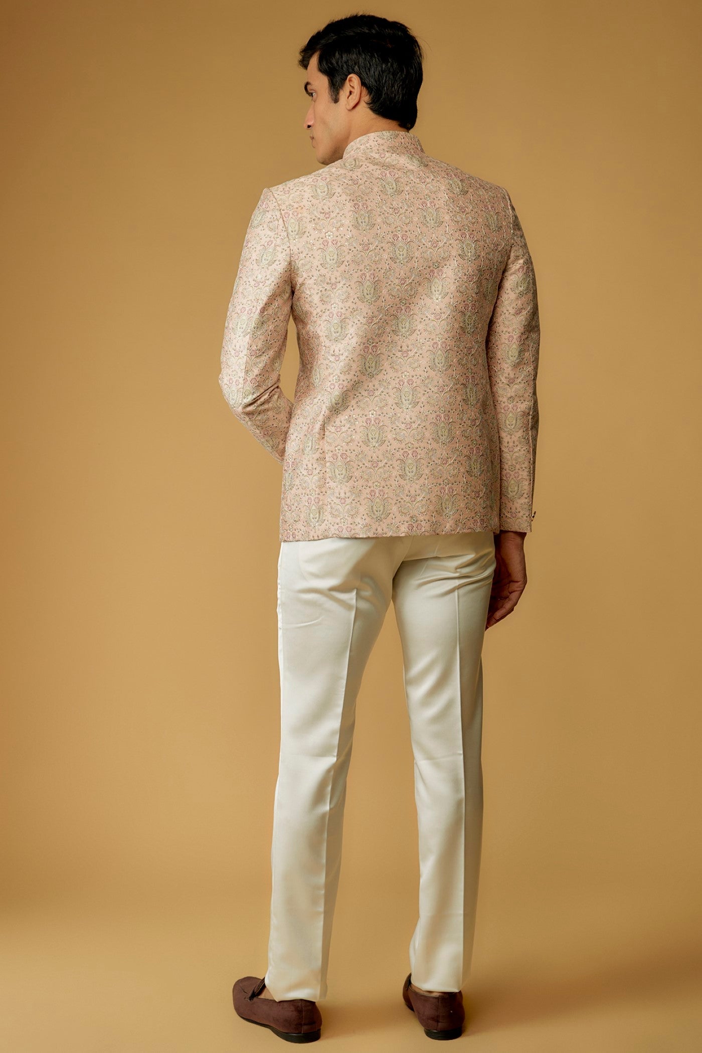 Peach Silk Printed Jodhpuri Bandgala Set