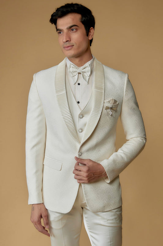 Lace White Italian Jacquard Tuxedo Set