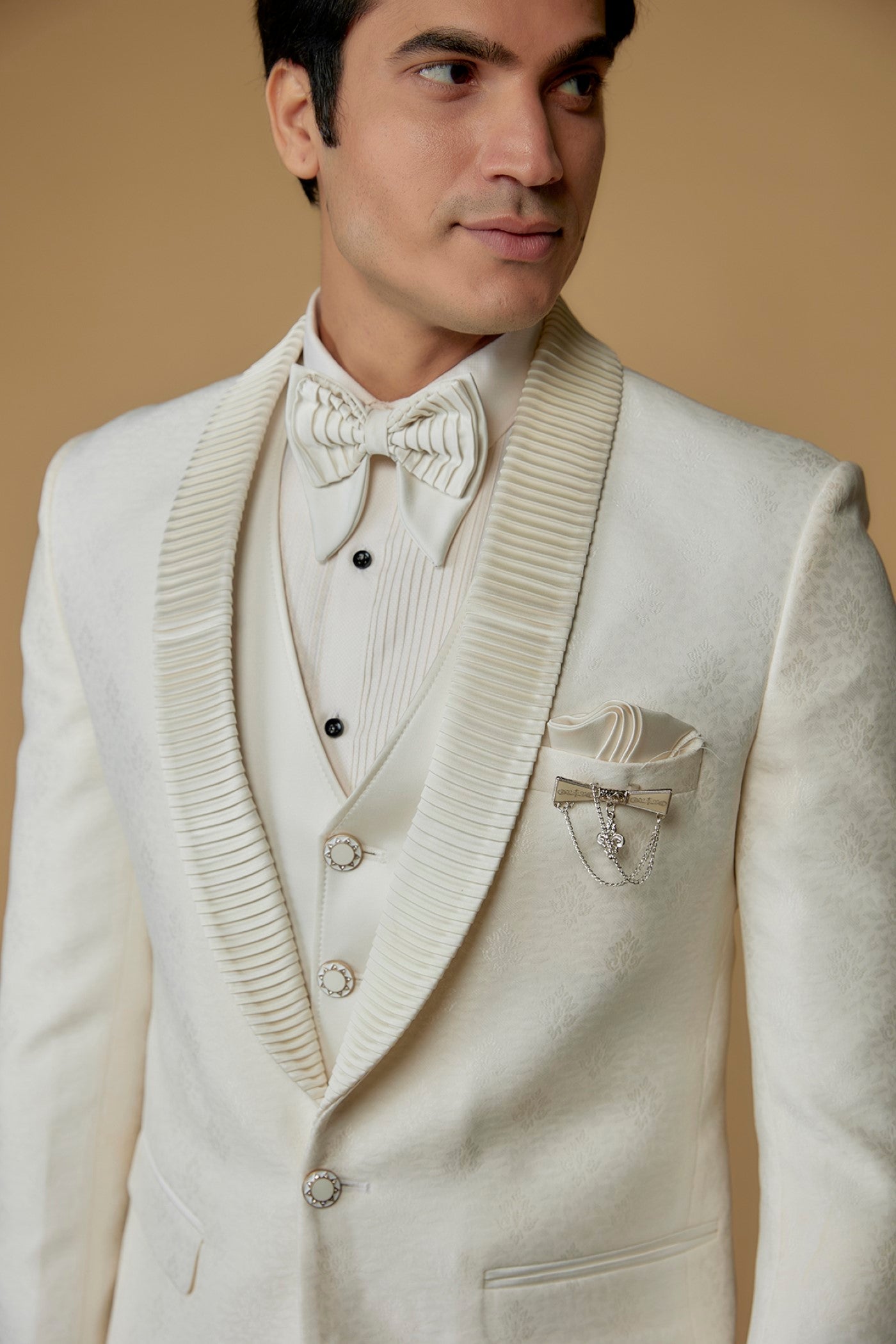 Lace White Italian Jacquard Tuxedo Set