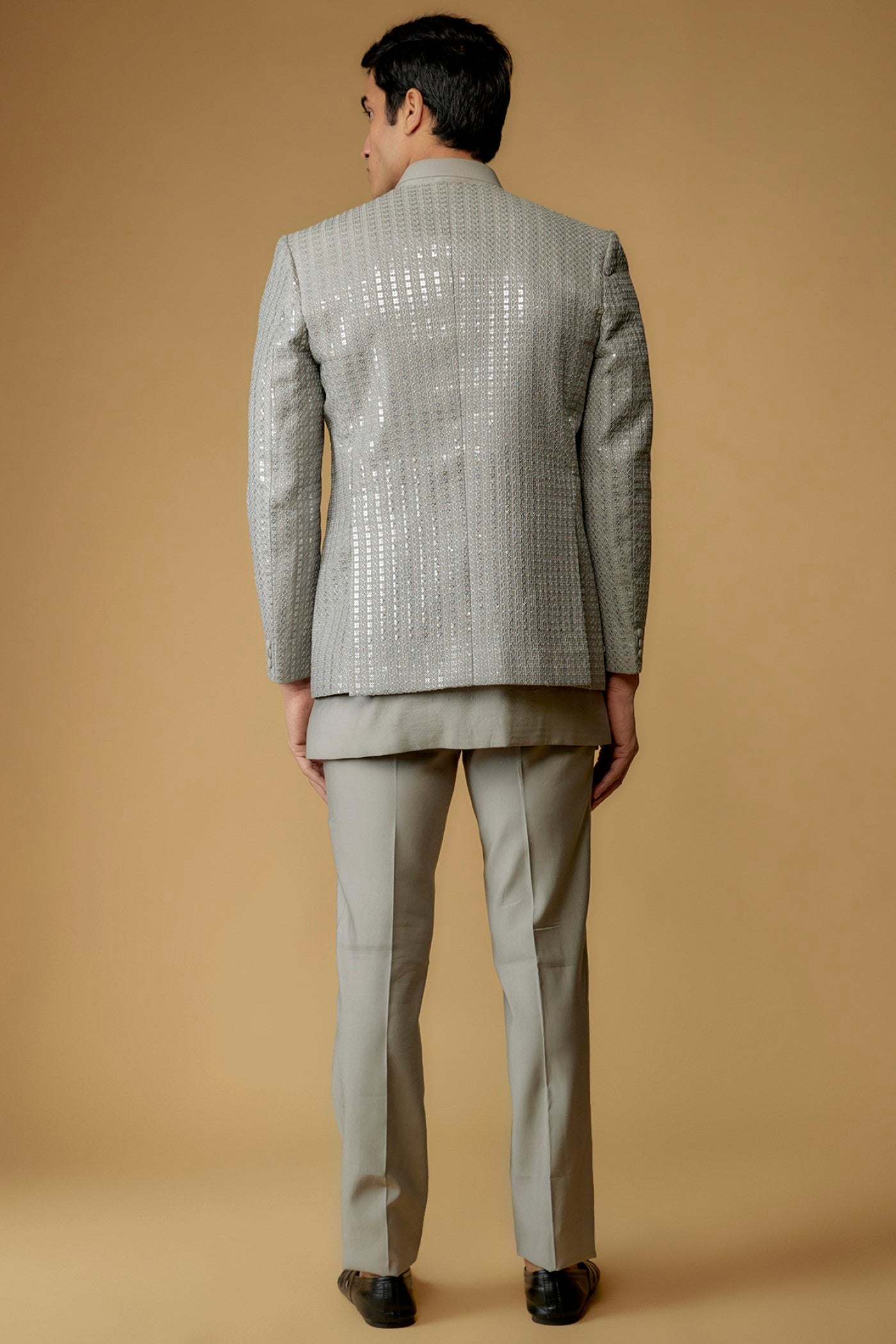 Fog Grey Silk Sequins Work Jodhpuri Set