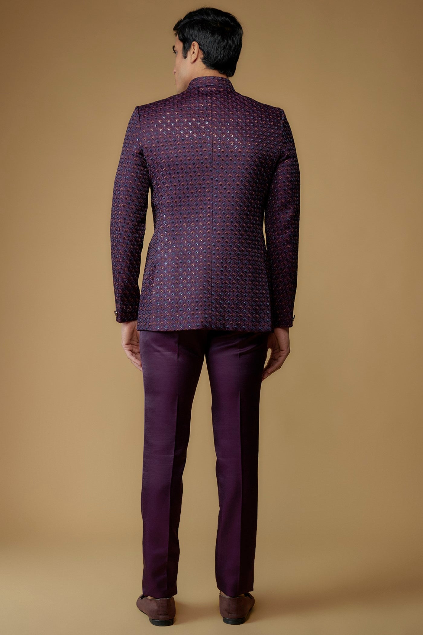 Grape Purple Silk Thread Embroidered Bandhgala Set