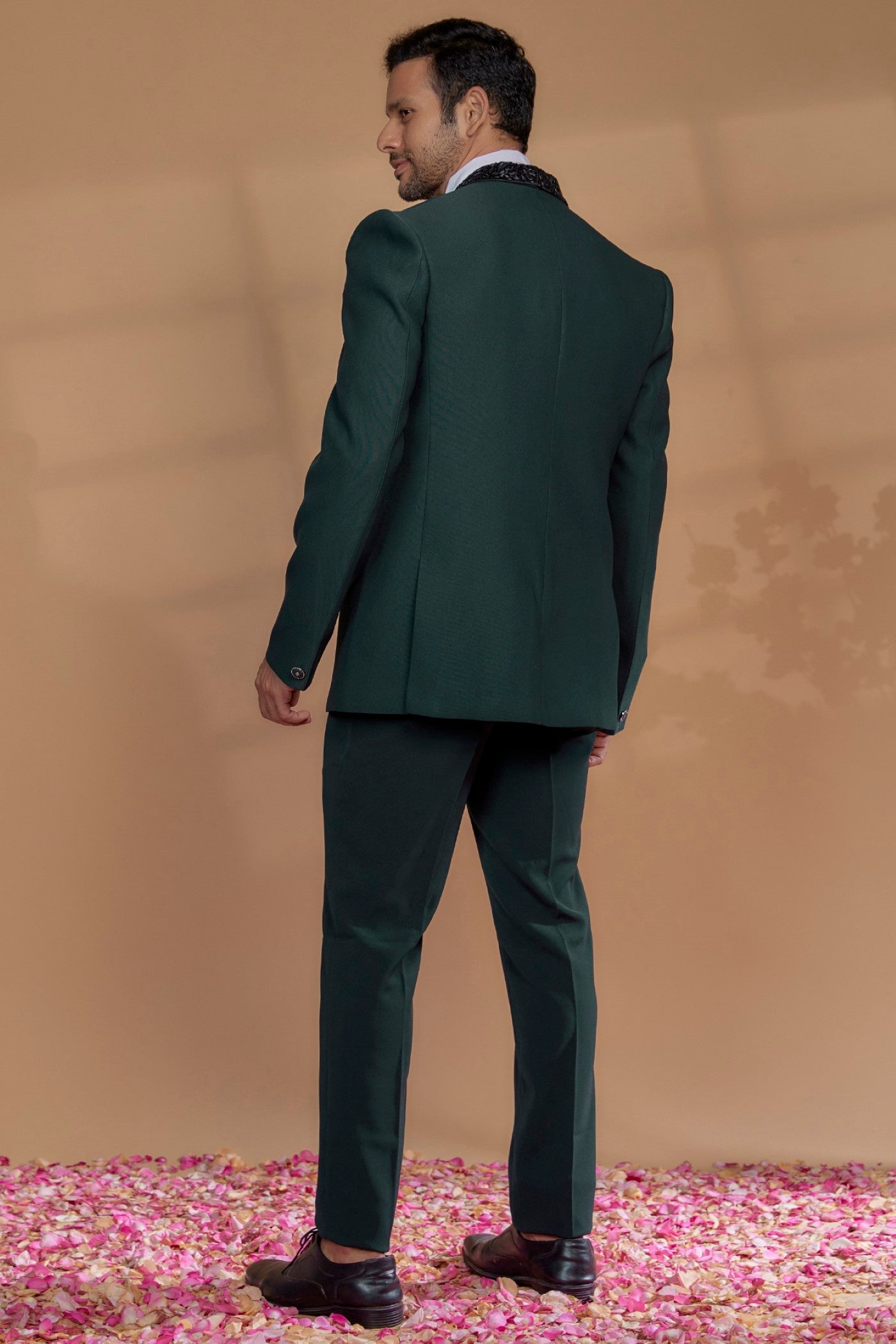 Royal Green Imported Suiting Fabric Embroidered Tuxedo Set