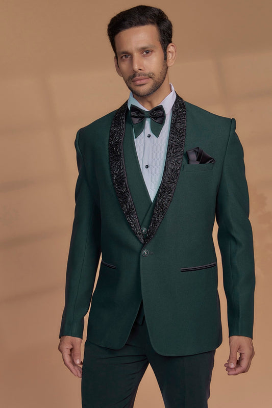 Royal Green Imported Suiting Fabric Embroidered Tuxedo Set