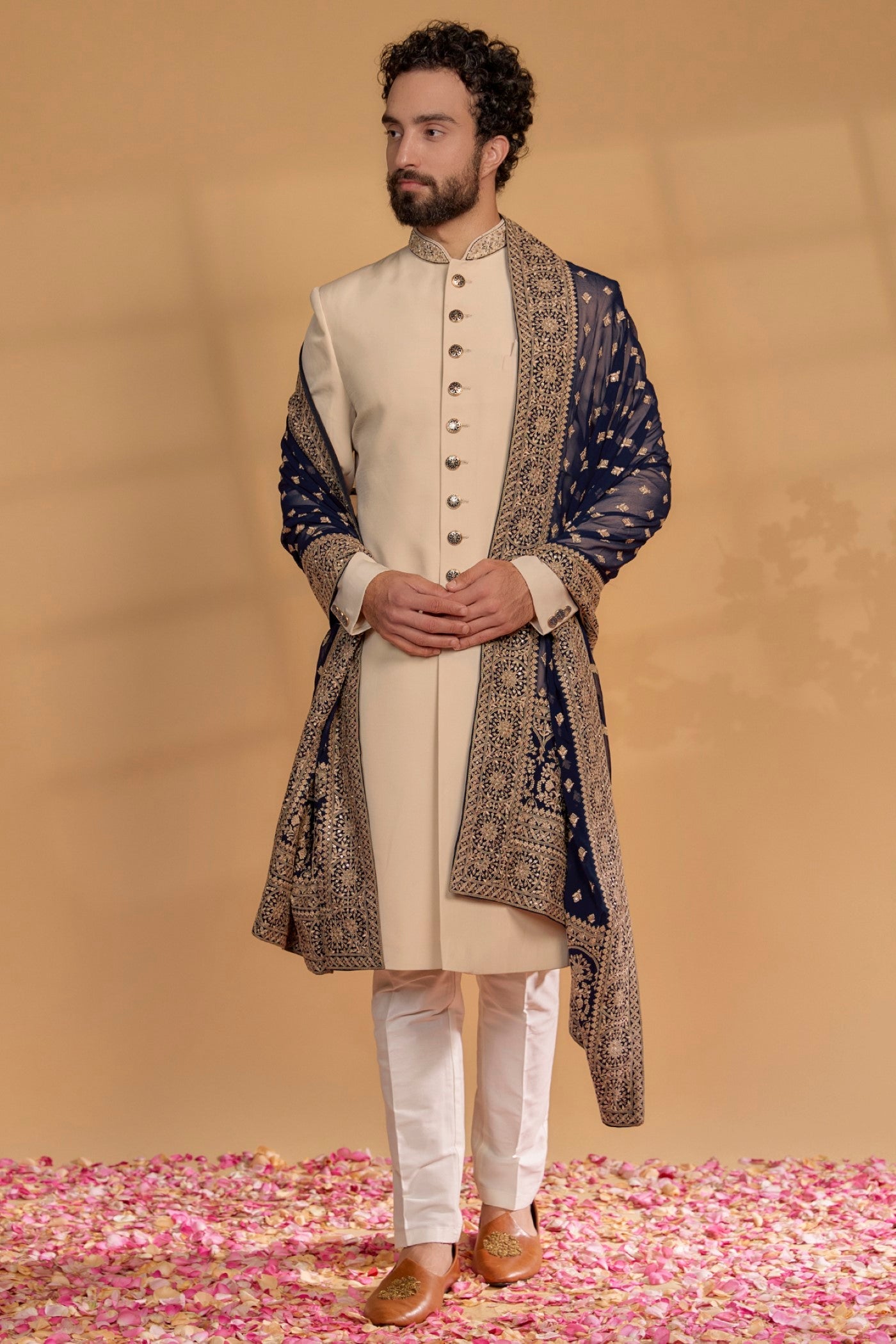 Pale Beige Georgette Sherwani Set