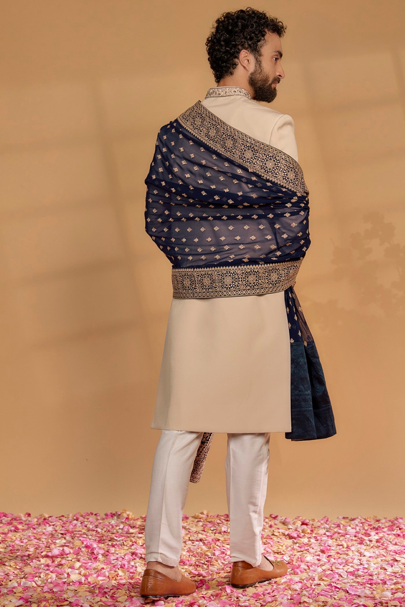 Pale Beige Georgette Sherwani Set