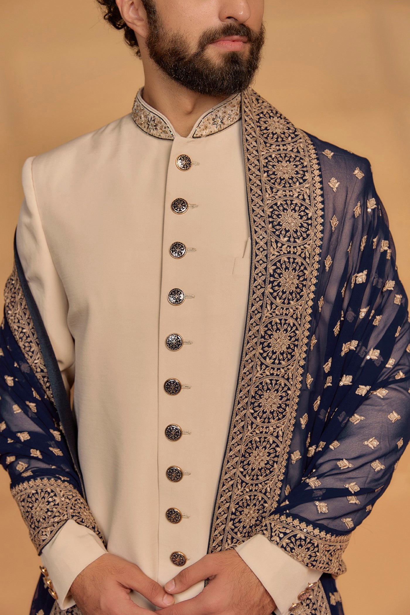 Pale Beige Georgette Sherwani Set