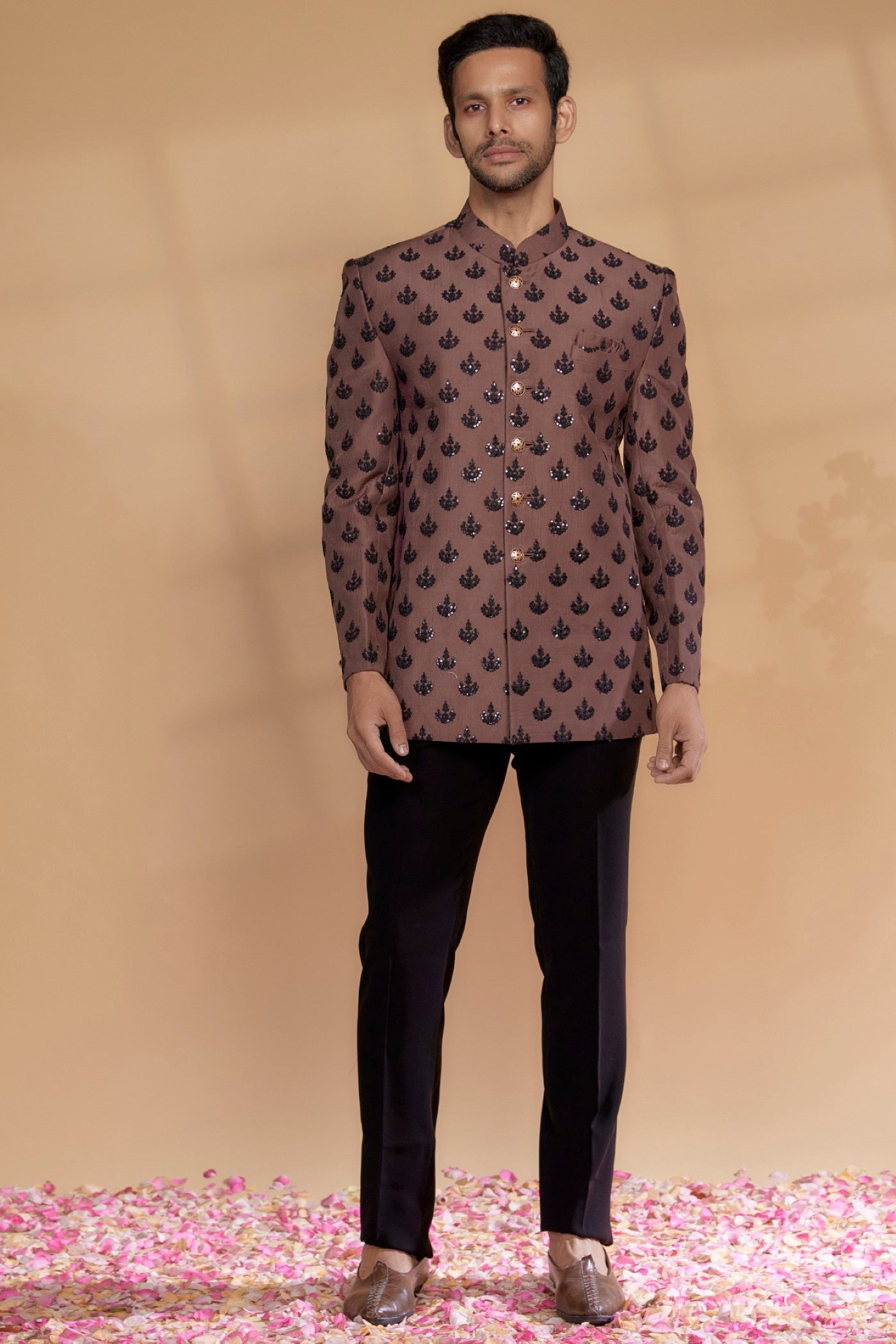 Red Silk Sequinned Jodhpuri Set