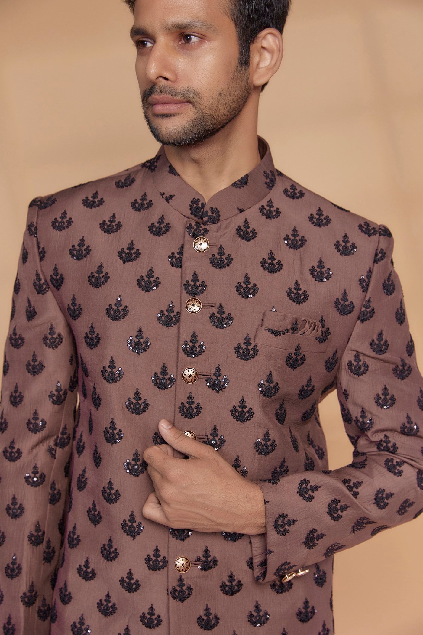 Red Silk Sequinned Jodhpuri Set