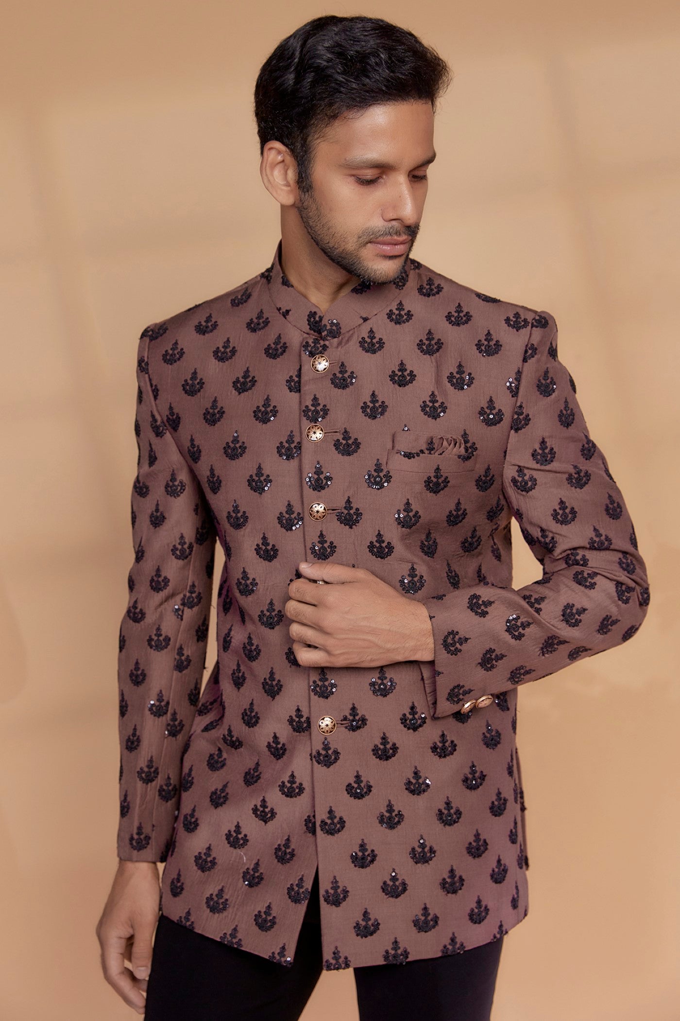 Red Silk Sequinned Jodhpuri Set