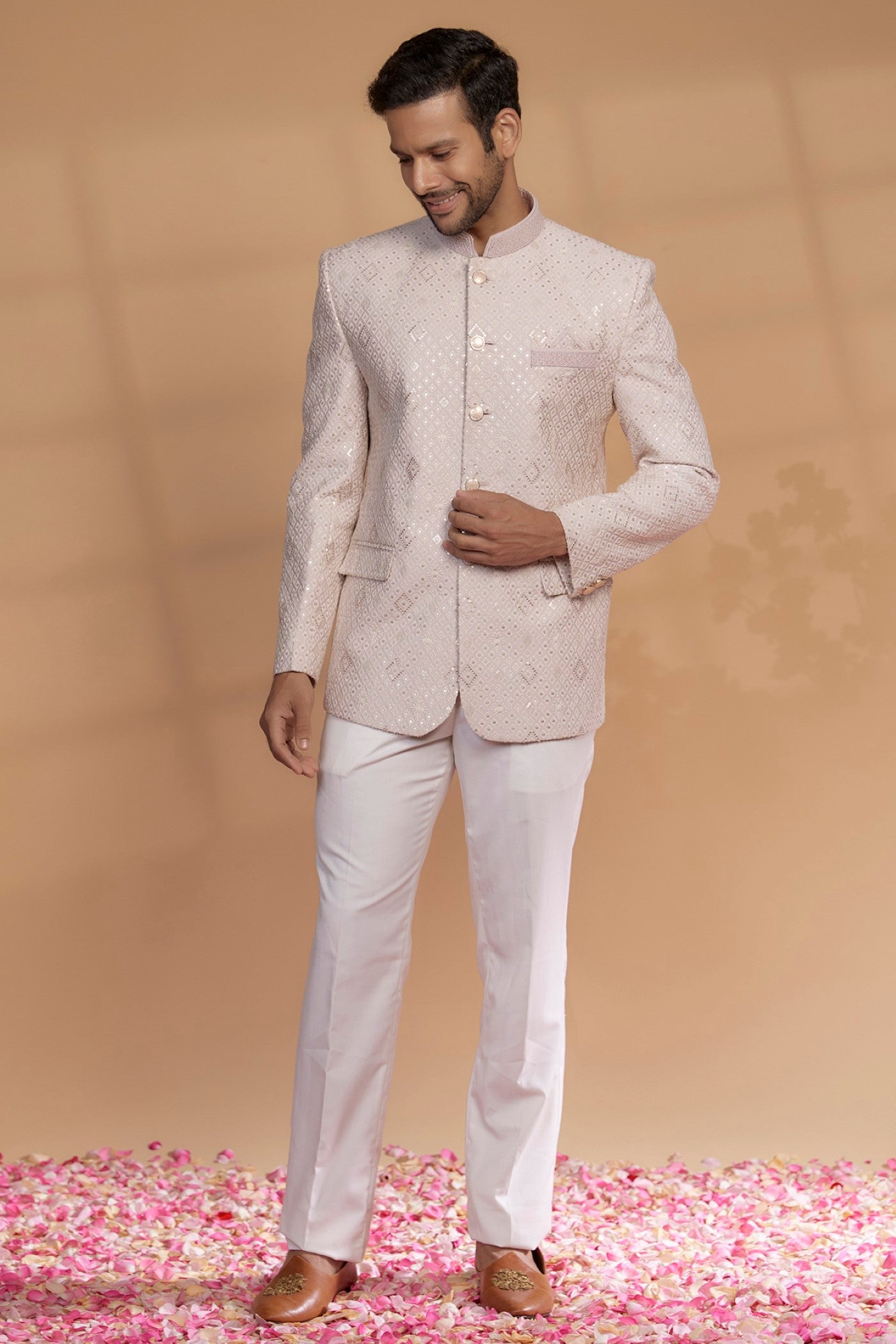 Soft Pink Silk Sequined Jodhpuri Set